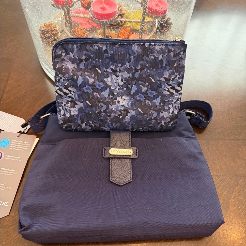 Baggallini Blue Crossbody Bag with Camouflage Pouch